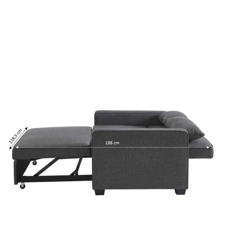 Canapé droit convertible 2 places en tissus gris – Image 5