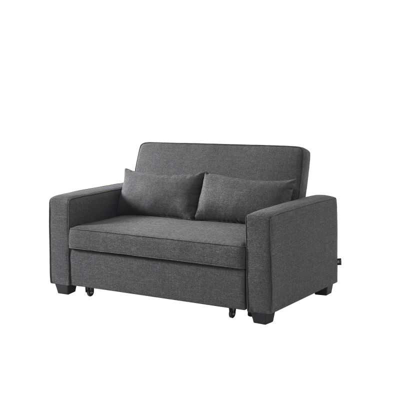 Canapé droit convertible 2 places en tissus gris – Image 6