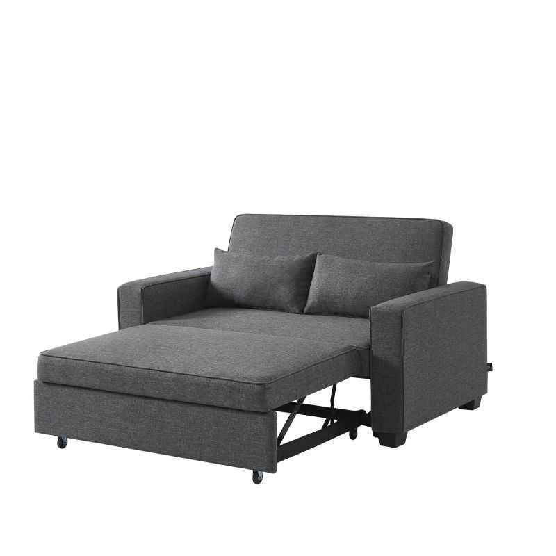 Canapé droit convertible 2 places en tissus gris – Image 7