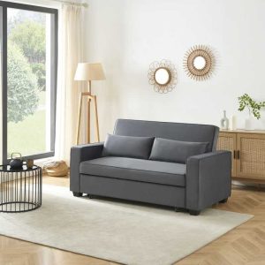 Canapé droit convertible 2 places en velours gris