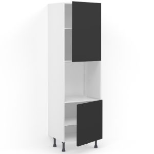 Colonne 2 portes + four L60 x H215 x P58 – Noir mélaminé mat – meuble livré monté