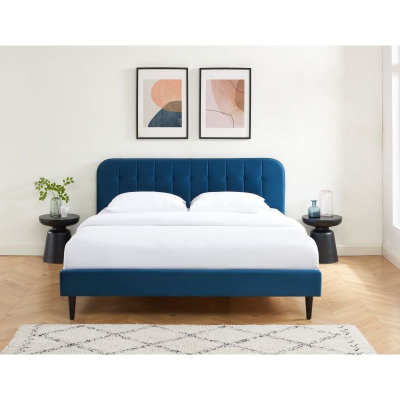 Lit en velours bleu nuit 140×190 + sommier à latte – Image 4