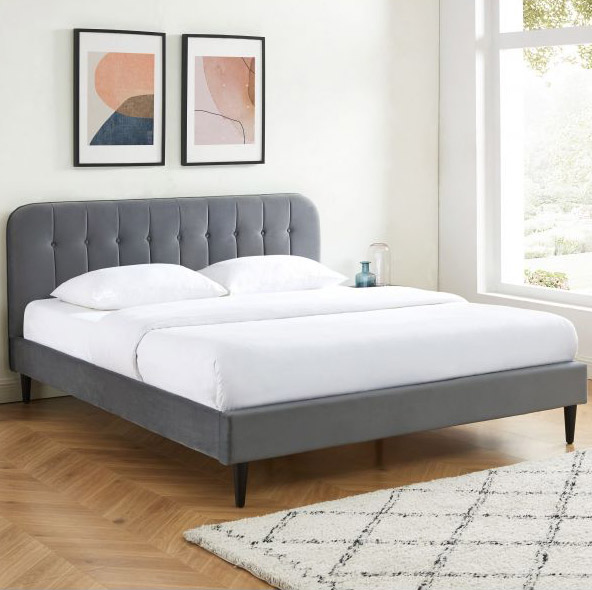 Lit en velours gris 140×190 + sommier à latte – Image 2