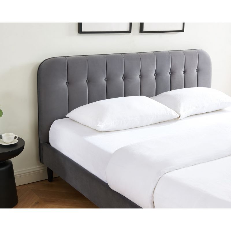 Lit en velours gris 140×190 + sommier à latte – Image 3