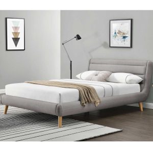 Lit en tissus gris 140×190 + sommier à latte