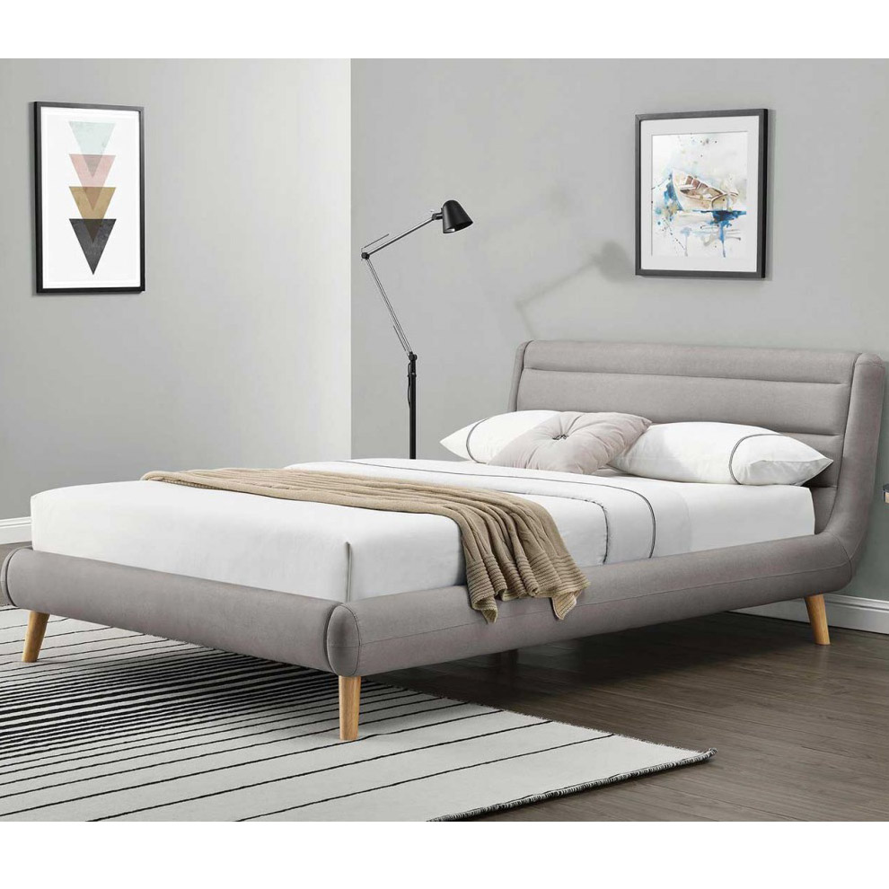 Lit en tissus gris 140×190 + sommier à latte – Image 2