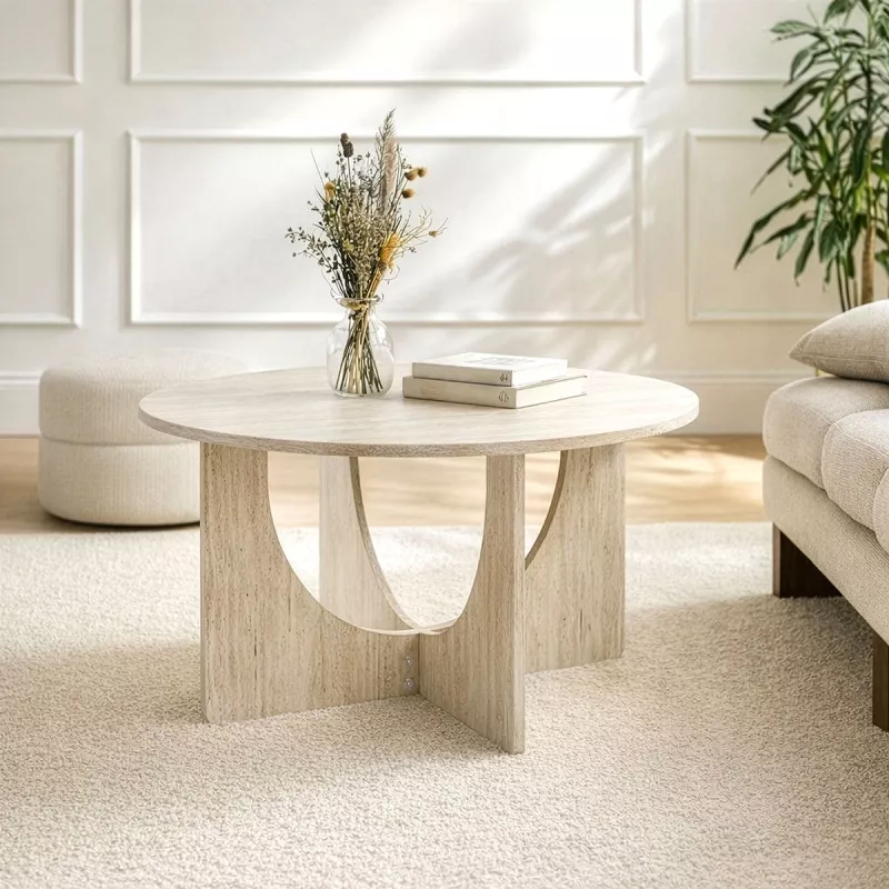Table basse ronde D70 cm décor travertin MARLA – Image 2